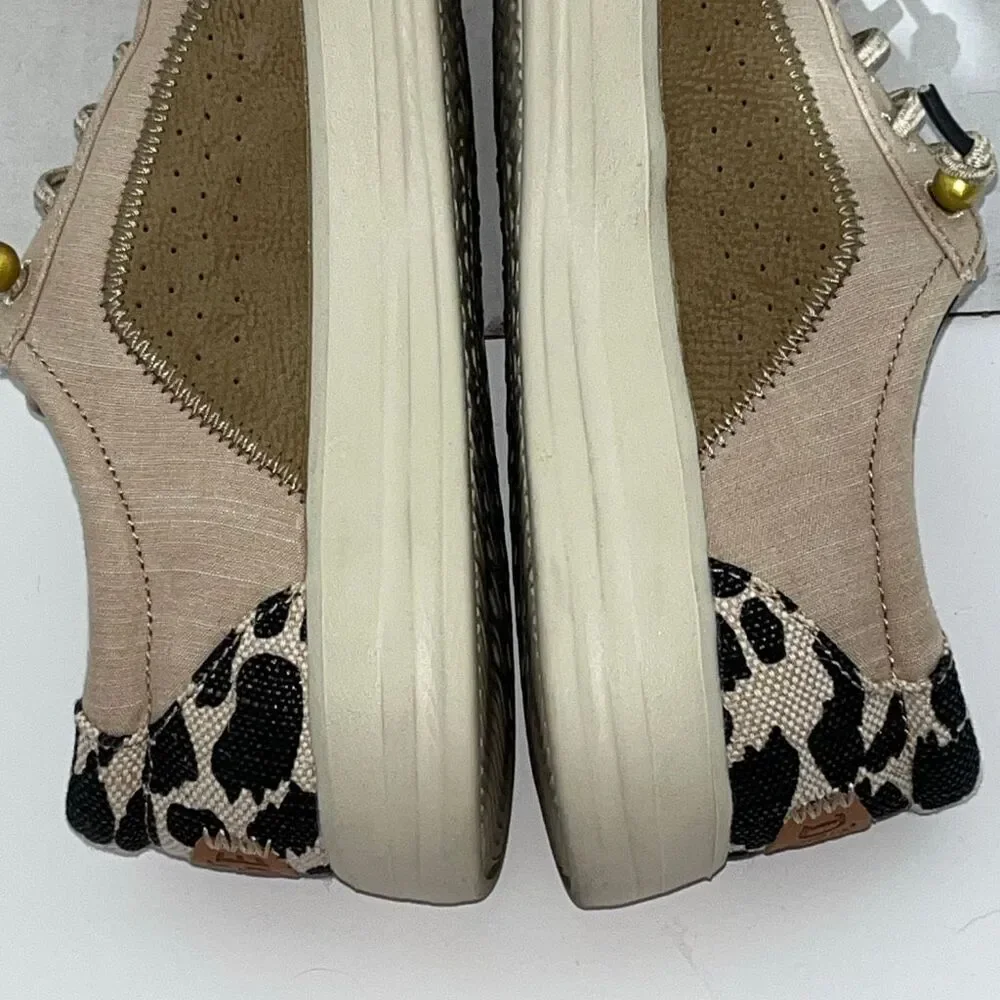Hey Dude Womens Beige Tan Canvas Leopard Karina Classic‎ Sneaker Shoes Size 7
